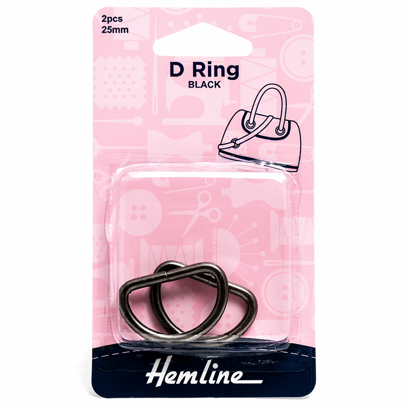 Hemline Steel D Rings Pack of 2 in 25mm black