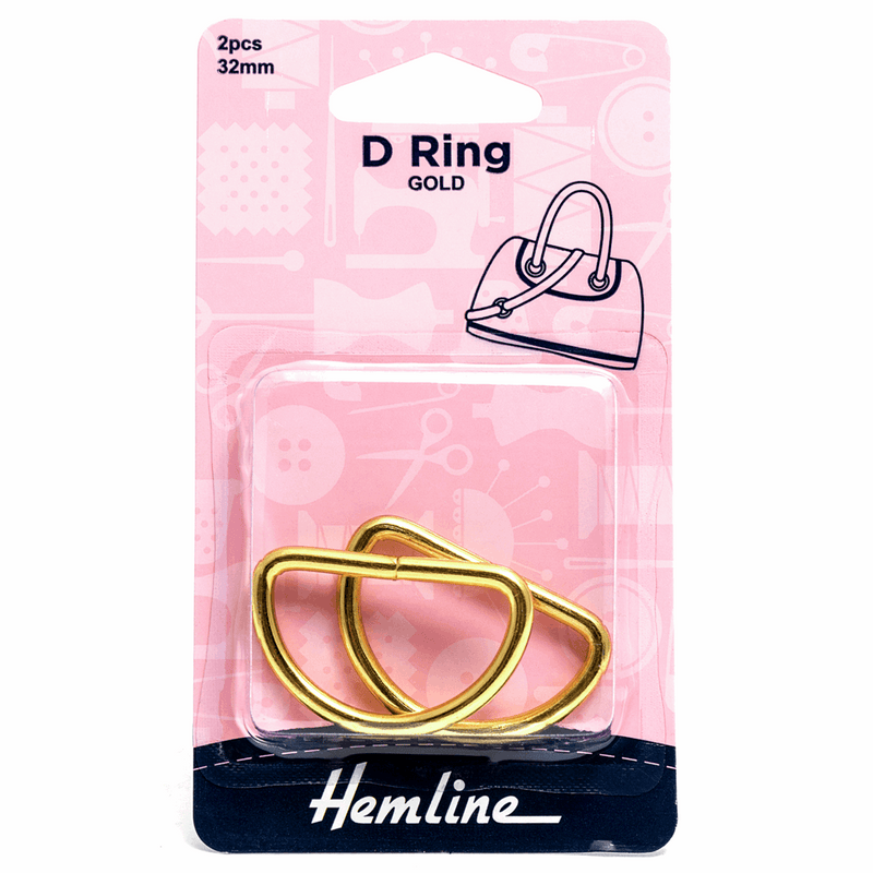 Hemline Steel D Rings Pack of 2 in 32mm gold