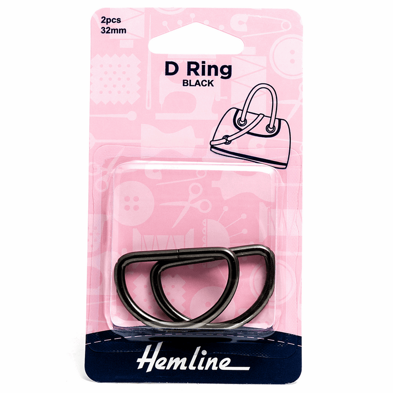 Hemline Steel D Rings Pack of 2 in 32mm black