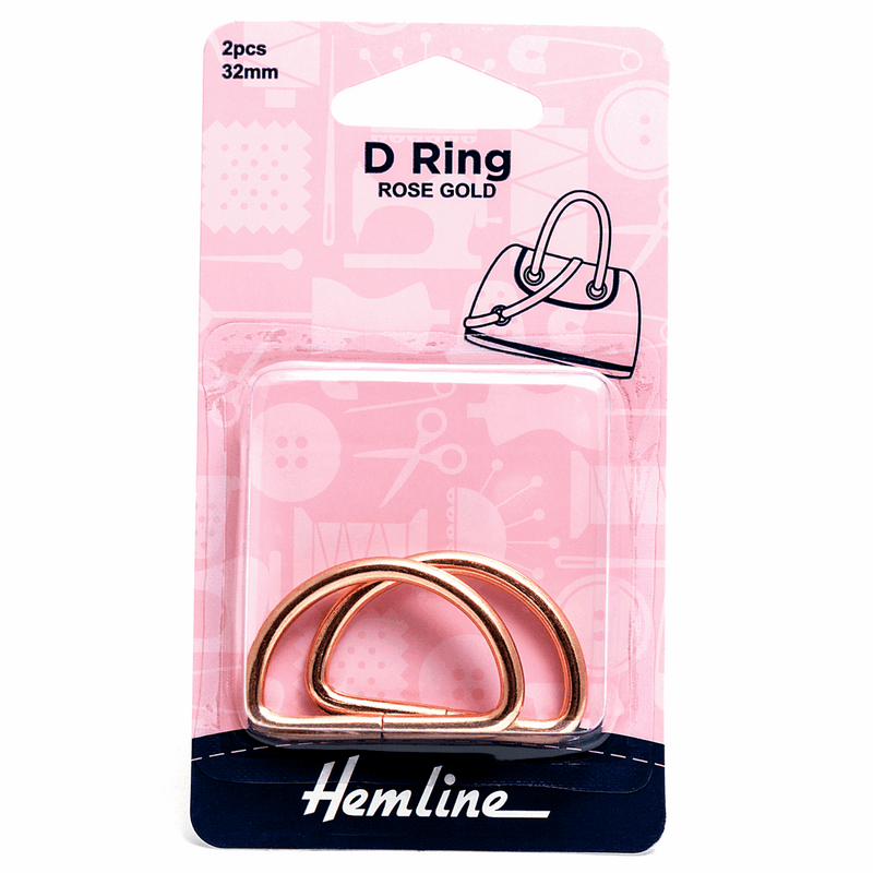 Hemline Steel D Rings Pack of 2 in 32mm rose gold