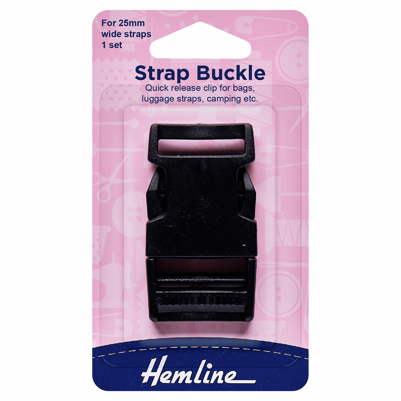 Hemline 25mm black strap buckle quick release clip for bags, luggage straps and camping