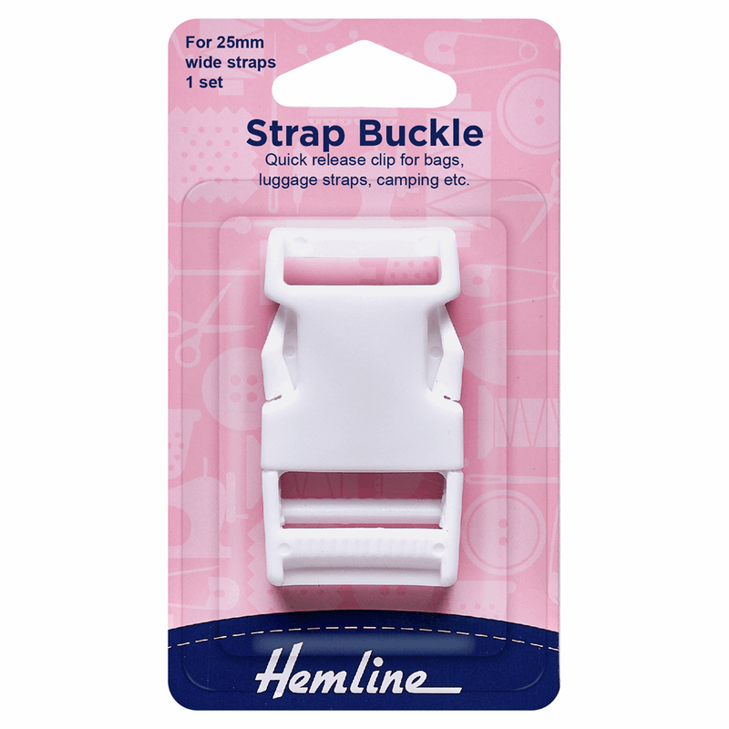 Hemline 25mm white strap buckle quick release clip for bags, luggage straps and camping