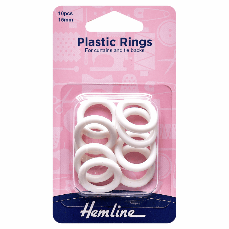 Hemline White Plastic curtain Rings in 15mm