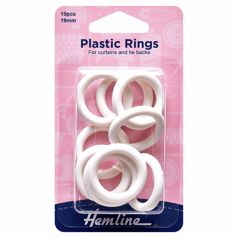 Hemline White Plastic curtain Rings in 19mm