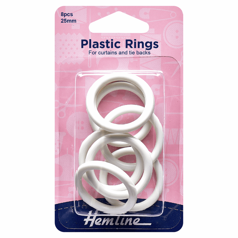 Hemline White Plastic curtain Rings in 25mm