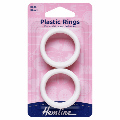 Hemline White Plastic curtain Rings in 32mm