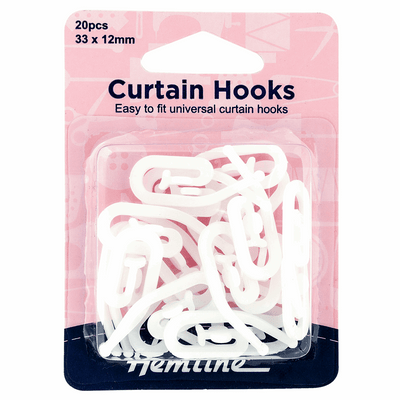 Pack of 20 Hemline white, plastic Curtain Hooks 12mm