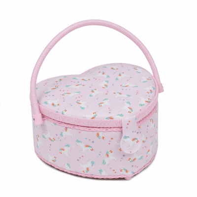 Medium Heart shaped Sewing Basket with cute Mini Unicorns and stars in pink and blue