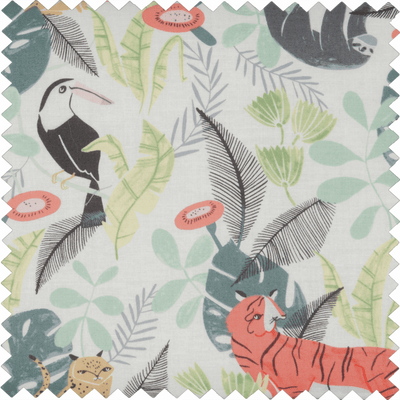 Medium Sewing Basket in tropical Toucan print with tigers, leopards, sloths and monstera plants