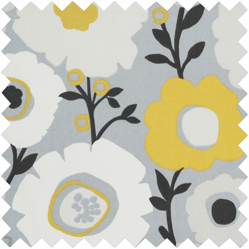 Swatch of Craft shoulder bag in grey scandi-style floral with yellow and white funky flowers