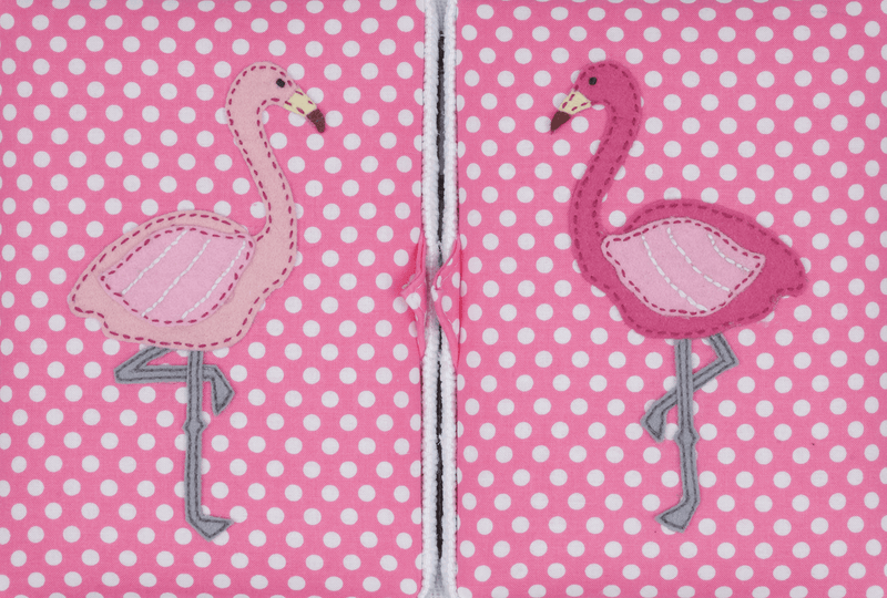 Twin Lid Sewing Basket in pink Appliqué Flamingos