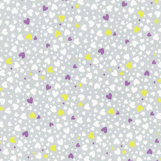 Swatch of Scattered heart print jersey fabric by John Louden in grey
