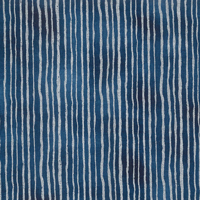 Swatch of John Louden Christmas blue with silver sparkly stripes 100% cotton poplin fabric
