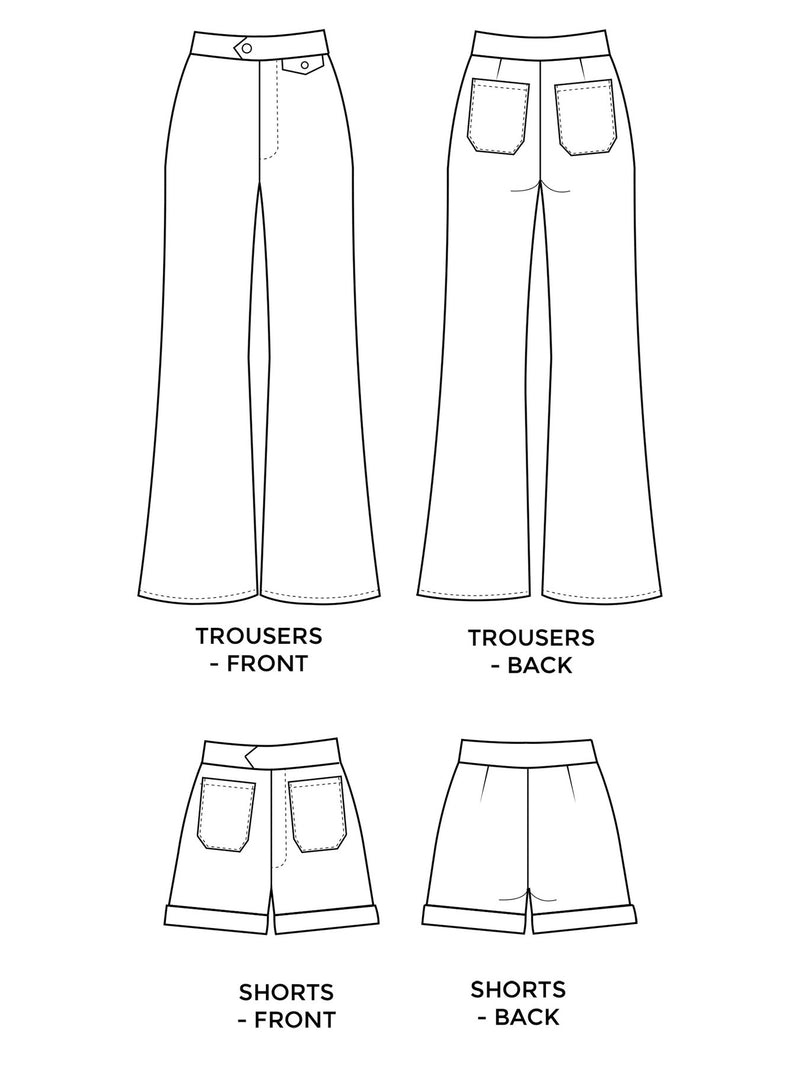 Jessa Trousers and Shorts Sewing Pattern by Tilly and the Buttons measurements
