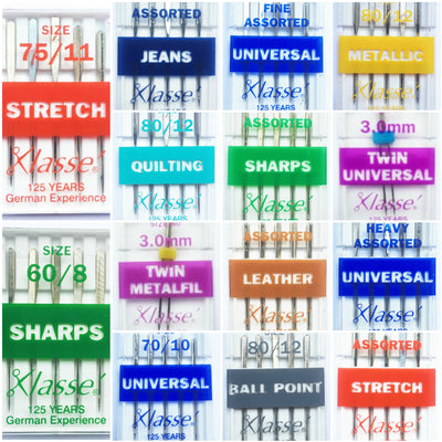 KLASSE Sewing Machine Needles for Leather, Stretch, Universal, Twin and Quilting