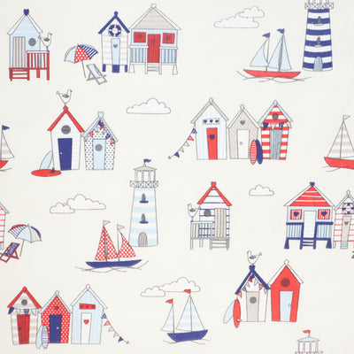 Swatch of Nautical beach huts fabric 100% cotton by Chatham Glyn