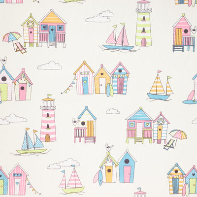 Swatch of Nautical beach huts fabric 100% cotton by Chatham Glyn in tuttifrutti