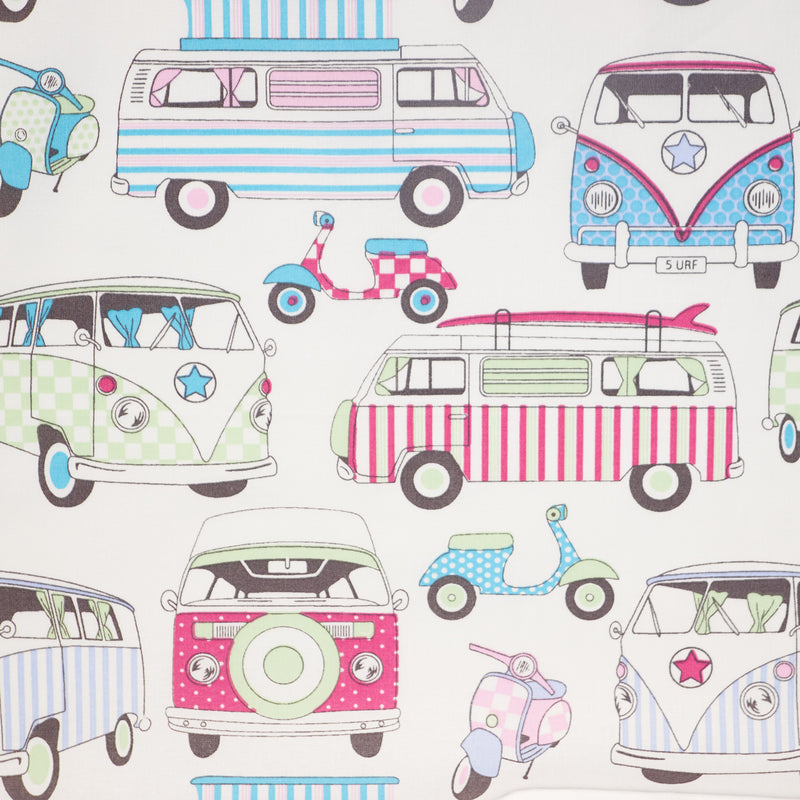 Swatch of nautical campervan fabric 100% cotton by Chatham Glyn in candy