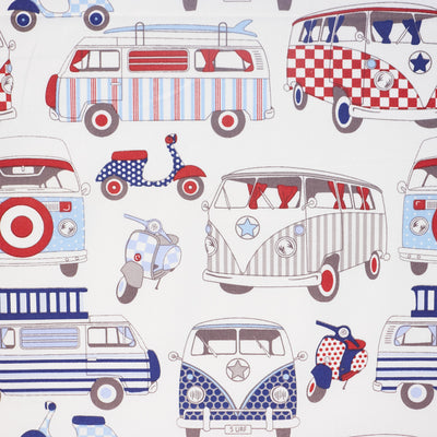 Swatch of nautical campervan fabric 100% cotton by Chatham Glyn in nautical