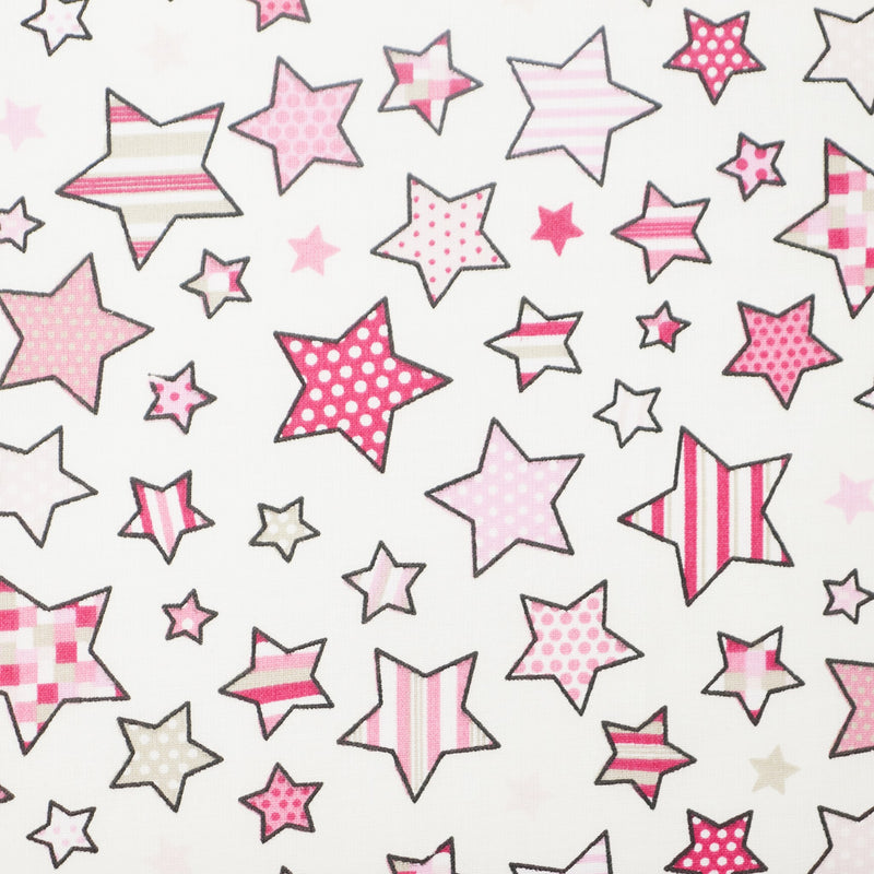 Swatch of twinkle stars fabric in 100% cotton by Chatham Glyn - Pink and white