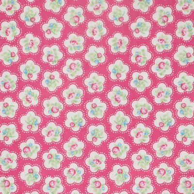 Swatch of Dainty floral rose 100% cotton fabric by Chatham Glyn in hot pink