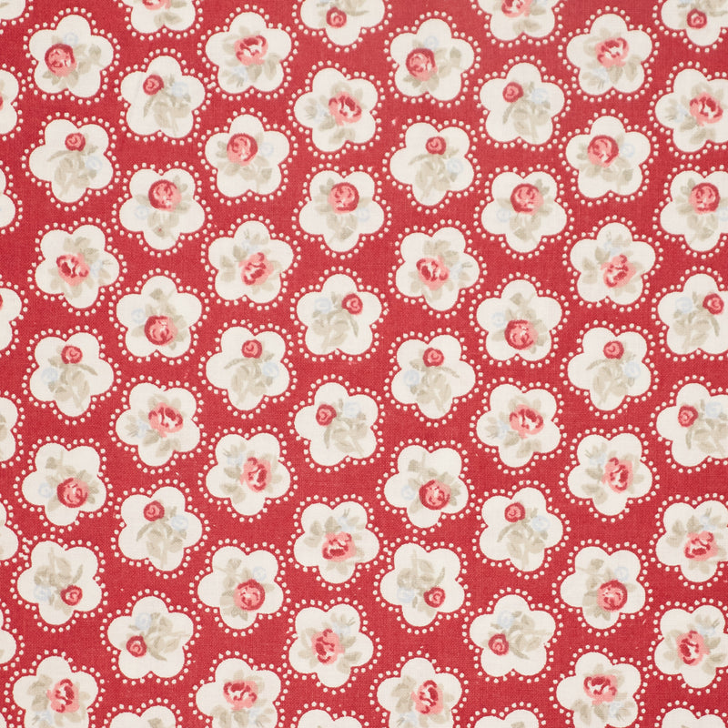 Swatch of Dainty floral rose 100% cotton fabric by Chatham Glyn in red