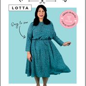 Lotta Dress Sewing Pattern by Tilly and the Buttons, front cover of award winning easy to use step by step photo guide suitable for beginners. A versatile pattern with options for different length sleeves and skirts.