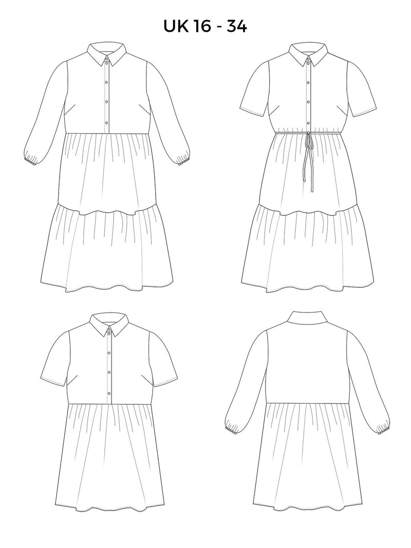 Lyra Shirt Dress Sewing Pattern by Tilly and the Buttons measurements