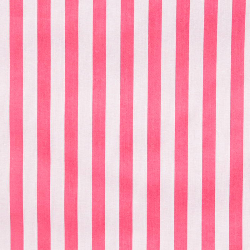 Swatch of medium, classic bold stripe polycotton fabric in white and red