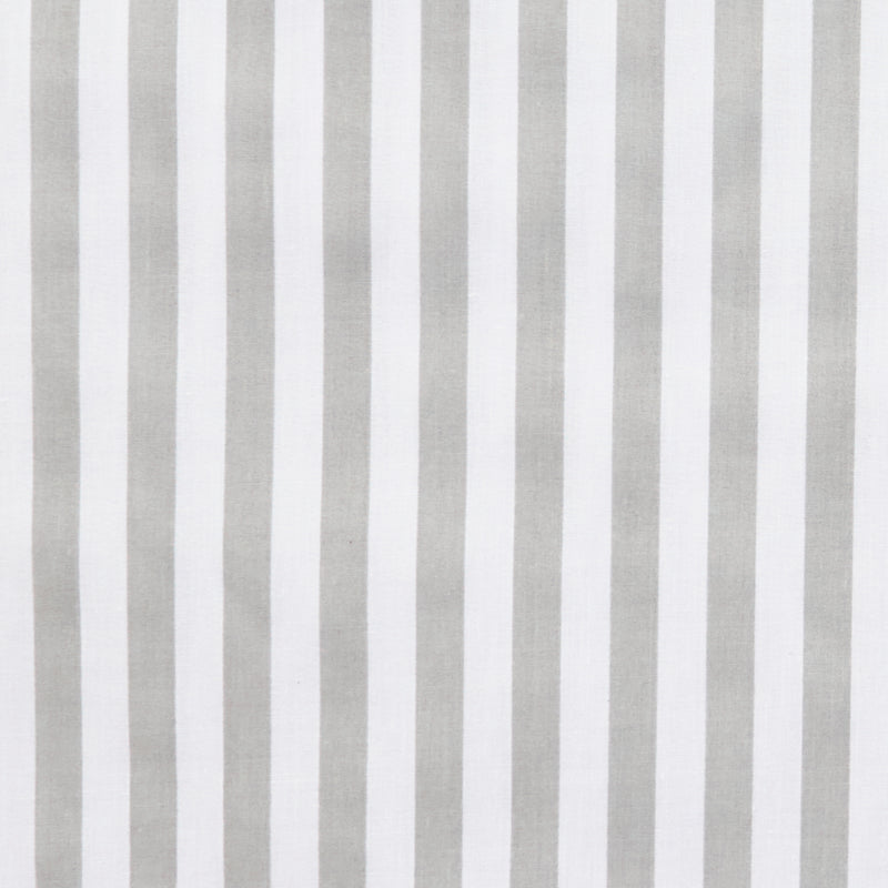 Swatch of medium, classic bold stripe polycotton fabric in white and silver