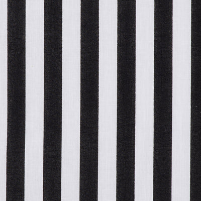 Swatch of medium, classic bold stripe polycotton fabric in white and black