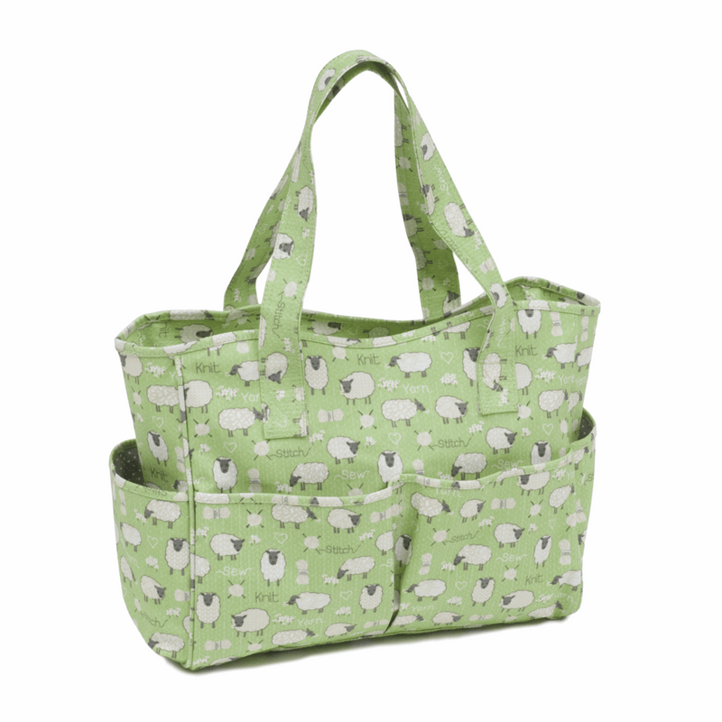 Craft shoulder bag in green with cute sheep and grass farm design