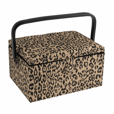 Medium Sewing Basket in funky Black & Beige Leopard print