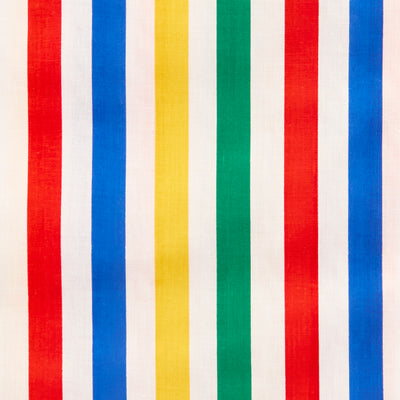 Swatch of classic, bold seaside bright stripes on polycotton fabric in red, yellow, green and blue on white in Wide stripe