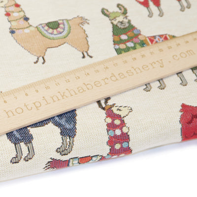 New world tapestry upholstery fabric with llama print