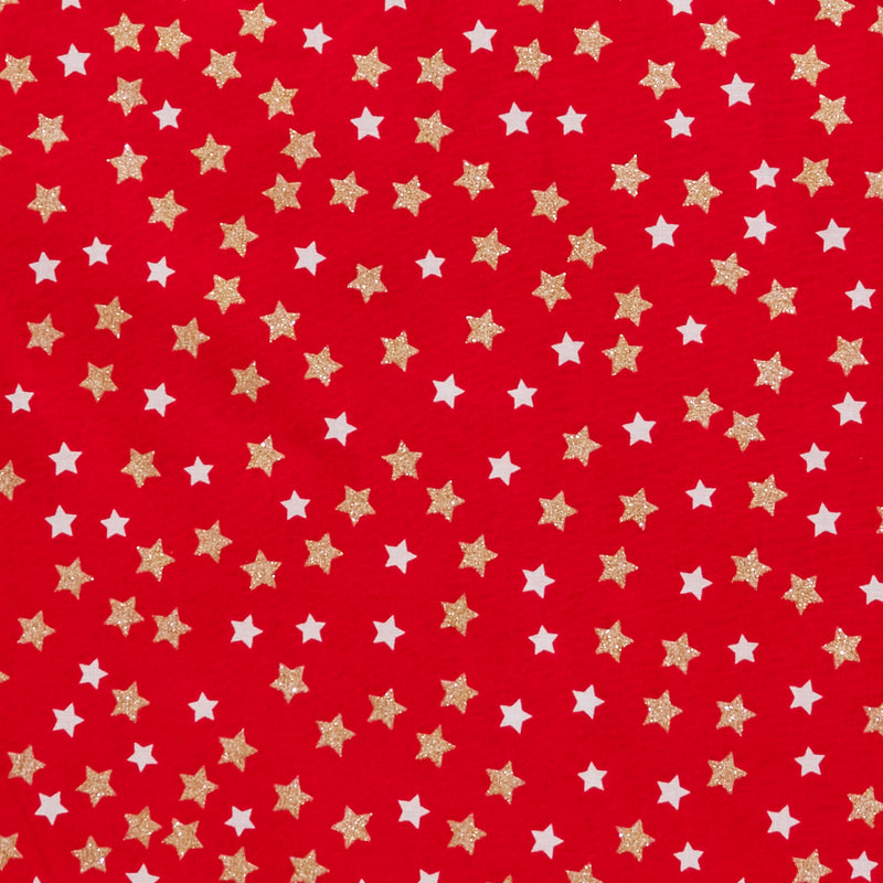 Swatch of Christmas glitter gold stars on ivory in 100% cotton poplin fabric by Rose and Hubble