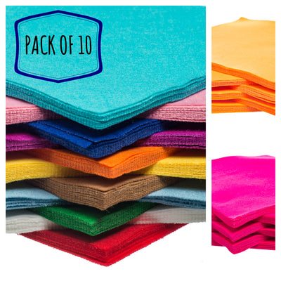 Pack of 10 Acrylic felt 9" squares available in 48 colours