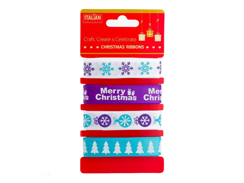Christmas 16mm ribbons multipack with purple and turquoise, contemporary Xmas