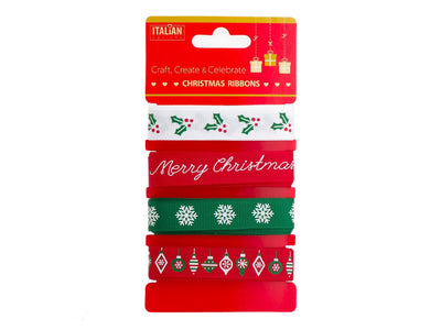 Christmas 16mm ribbons multipack with green, red and white traditional Xmas
