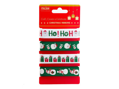 Christmas 16mm ribbons multipack with green, red and white, Xmas fun