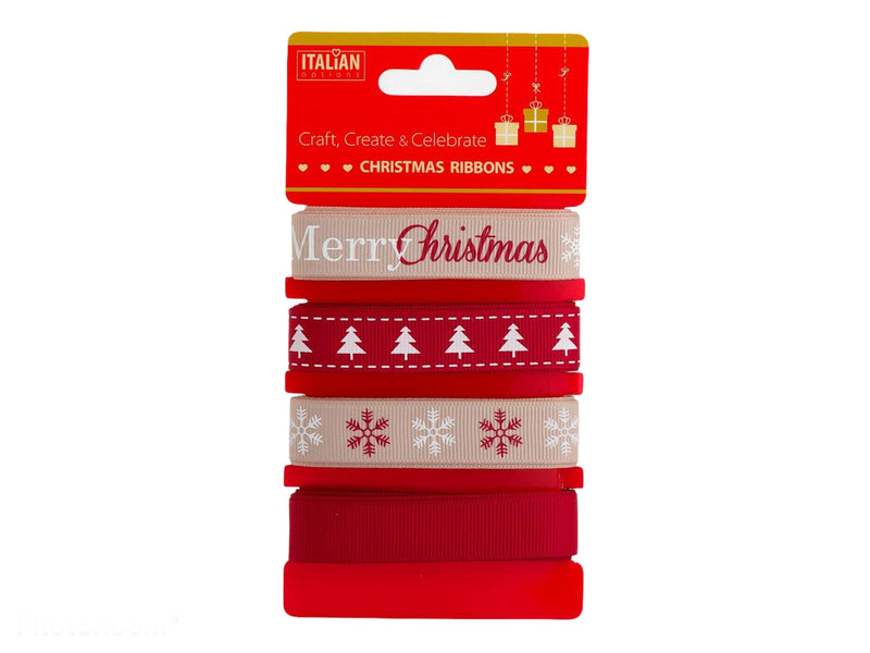 Christmas 16mm ribbons multipack with taupe, red and white, country Xmas