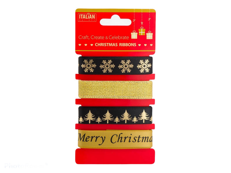 Christmas 16mm ribbons multipack with red and gold, Xmas Elegance