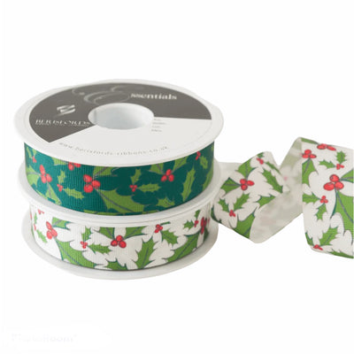 Satin 25mm Ribbon by Berisfords with Christmas Holly Berry
