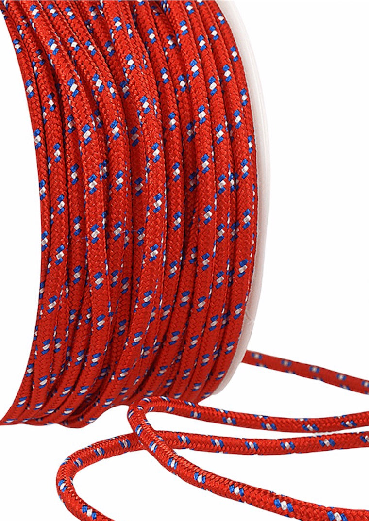 3mm Polyester rope Cord 30m Roll by Stephanoise in red mix 008 with blue