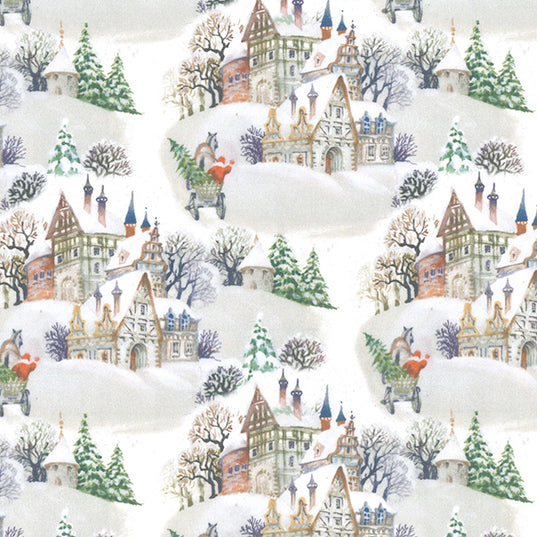snowy Christmas village fabric, Christmas fabric