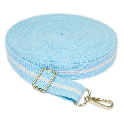 Pastel stripe bag webbing in aqua blue with ecru stripe 25mm
