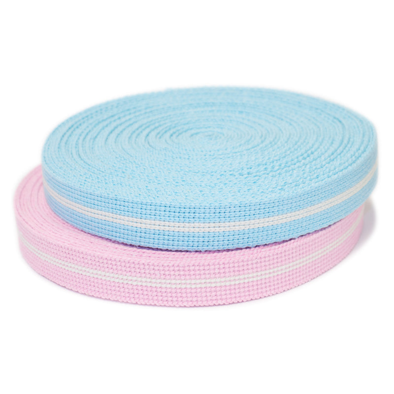 Pastel stripe bag webbing 25mm in pink and aqua blue with ecru stripe