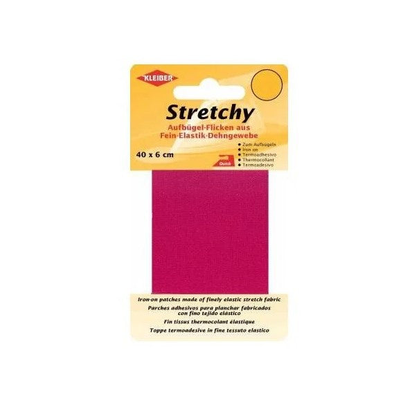 Stretchy clothing iron on repair patch in cerise