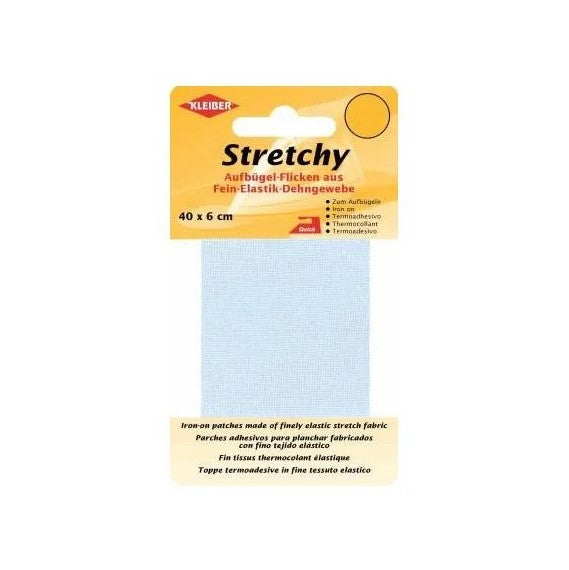 Stretchy clothing iron on repair patch in sky blue