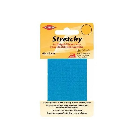 Stretchy clothing iron on repair patch in turquoise 